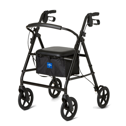 Medline vista frontal del rollator borgoña para soporte estable