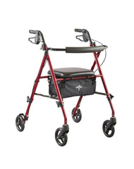 Medline vista frontal del rollator con asiento acolchado y ruedas, mayor estabilidad