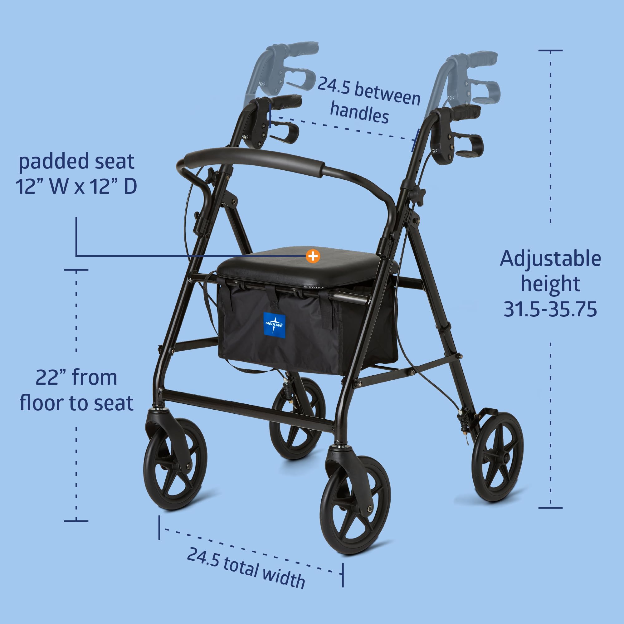 Medline rollator plegado ocupa poco espacio para transporte