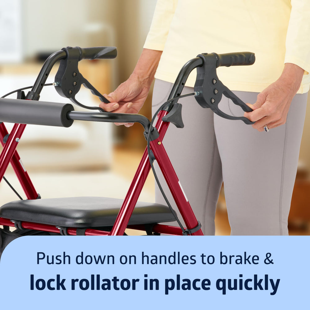 Medline rollator en uso urbano por adulto mayor, movilidad exterior segura