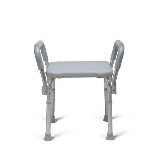 Medline silla de ducha frontal mostrando estabilidad y diseño