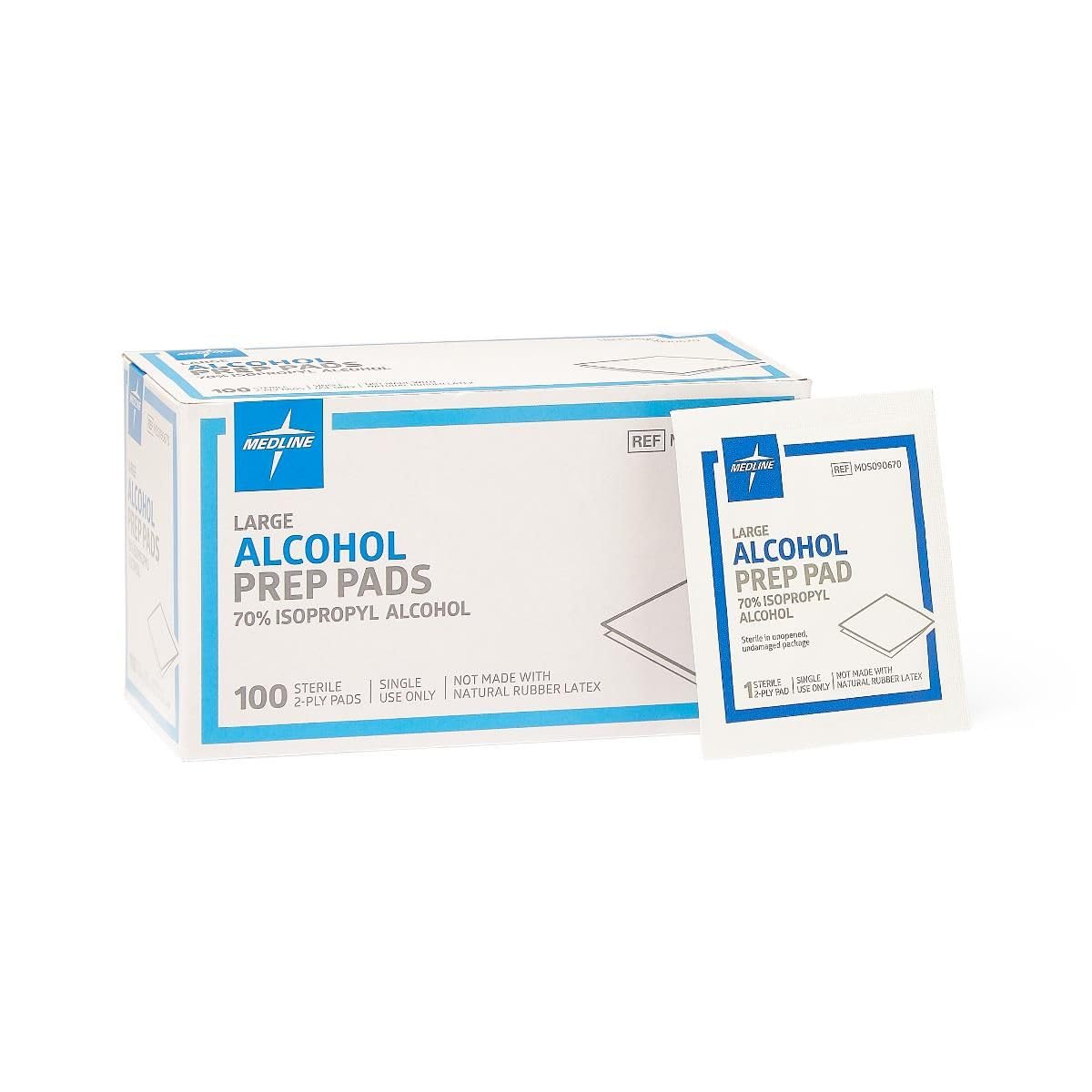 Medline paquete frontal mostrando caja y 100 toallitas, ideal para clínicas