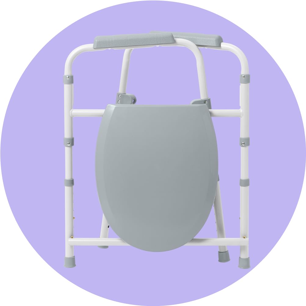 Medline en contexto de baño mostrando soporte seguro al sentarse