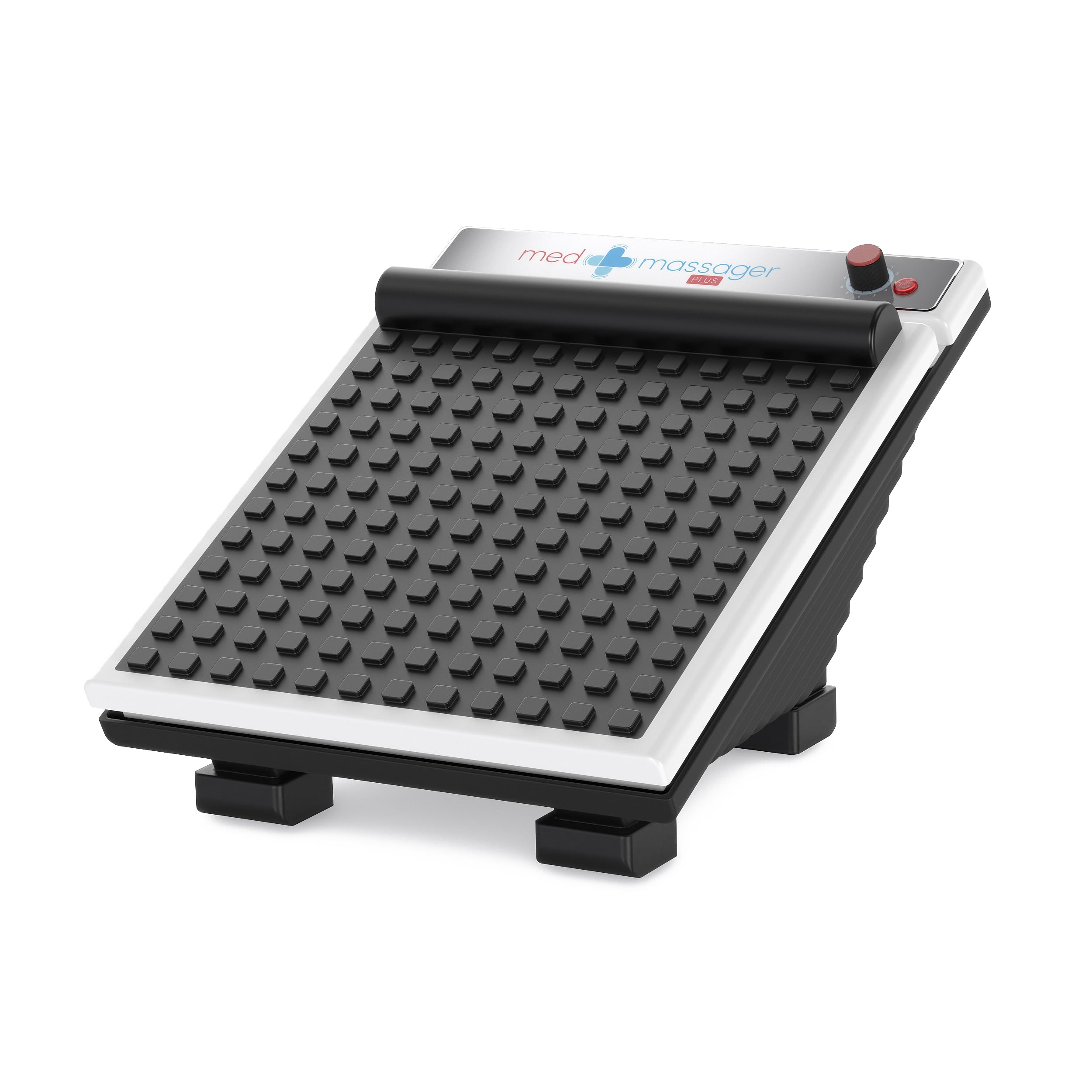 MedMassager vista frontal con controles, facilidad de uso y ajuste de intensidad
