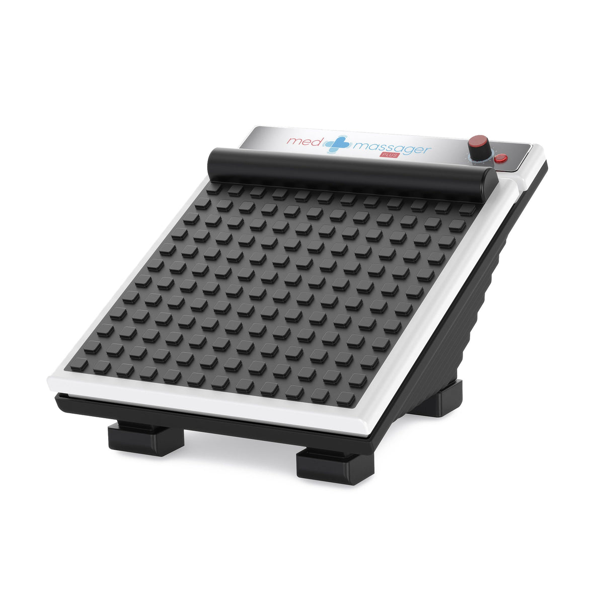 MedMassager vista frontal con controles, facilidad de uso y ajuste de intensidad