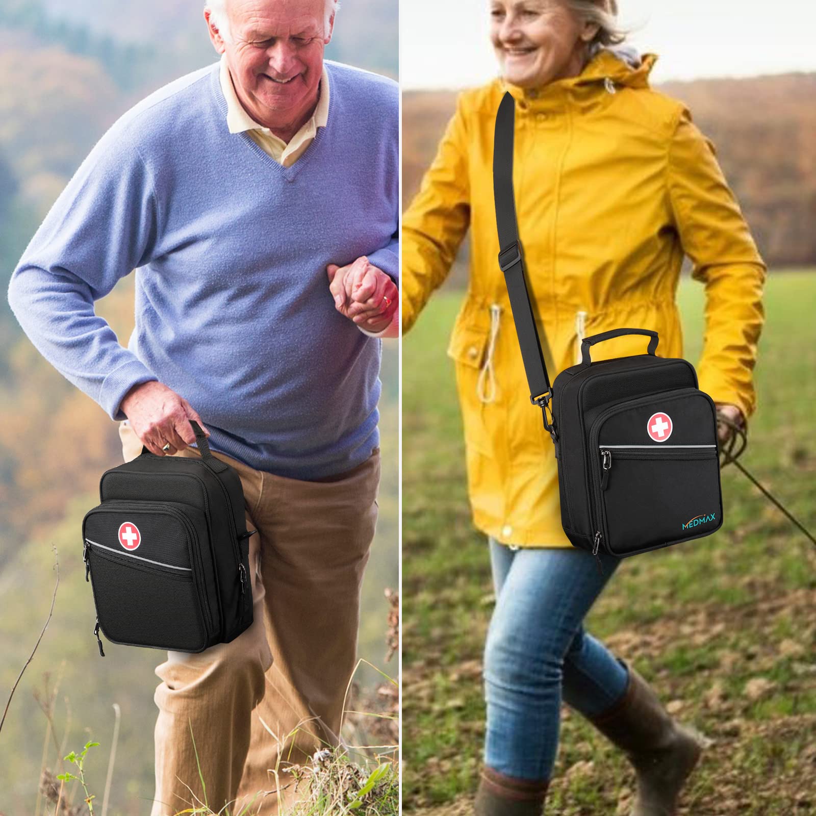 medmax bolsillo trasero con ventana para tarjeta de emergencia, protege datos personales