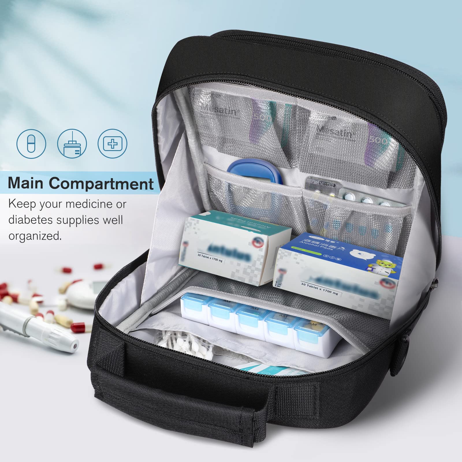 medmax primer plano del forro térmico acolchado, mantiene medicación estable en temperatura
