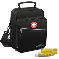 medmax vista frontal del estuche con cierre y tira reflectante, protección y acceso rápido