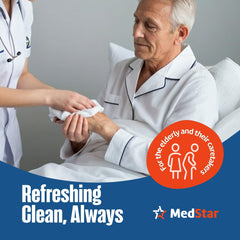 MedStar comparación de tamaño con mano para escala, limpieza más rápida