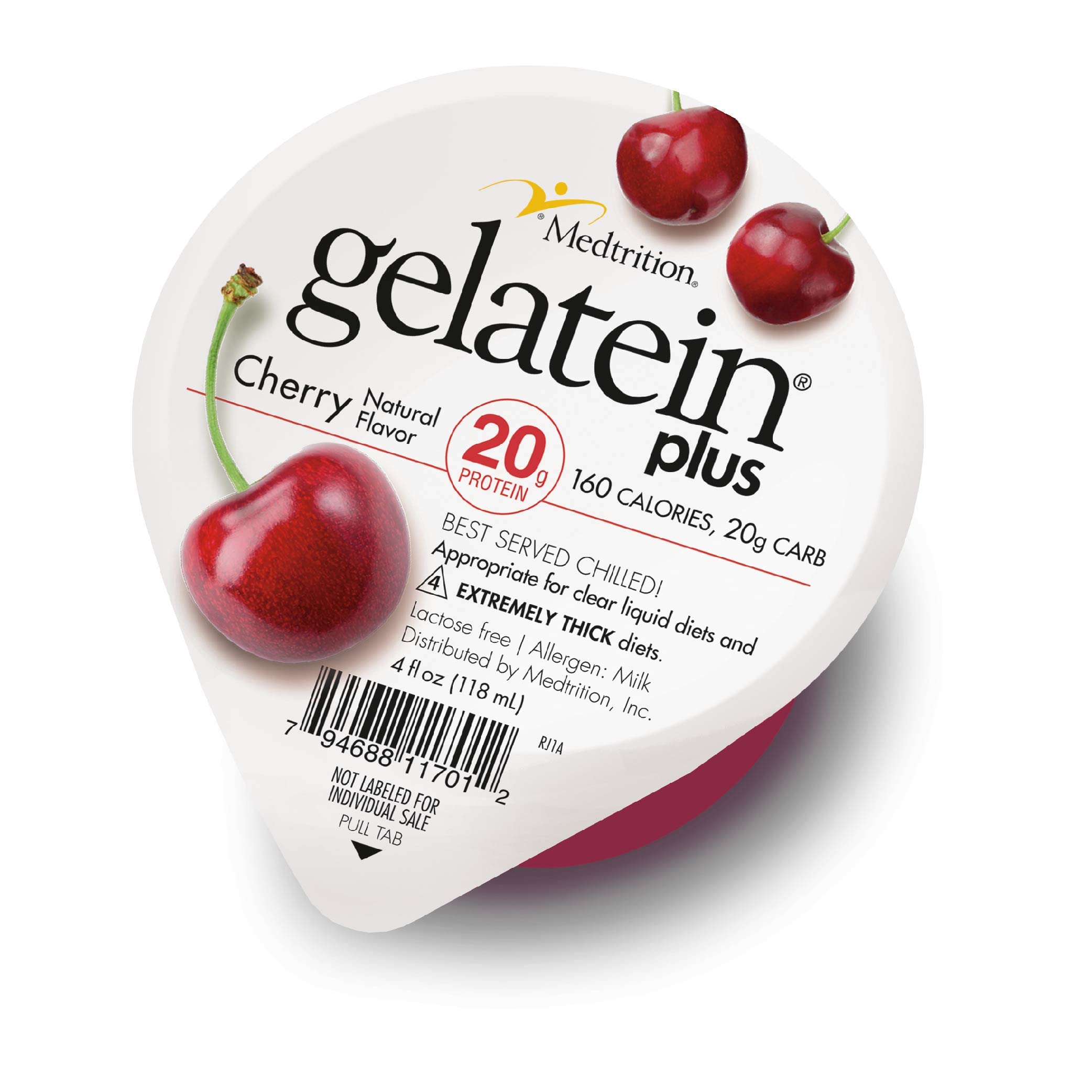 Medtrition Gelatein Plus Cherry vista frontal con empaque claro y aporte proteico