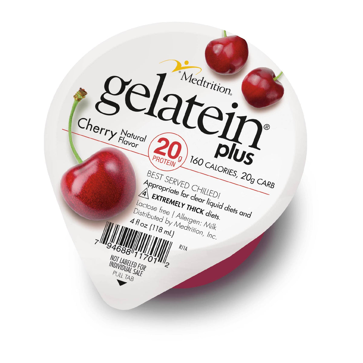 Medtrition Gelatein Plus Cherry vista frontal con empaque claro y aporte proteico