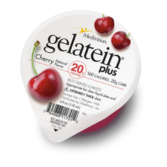 Medtrition Gelatein Plus Cherry vista frontal con empaque claro y aporte proteico