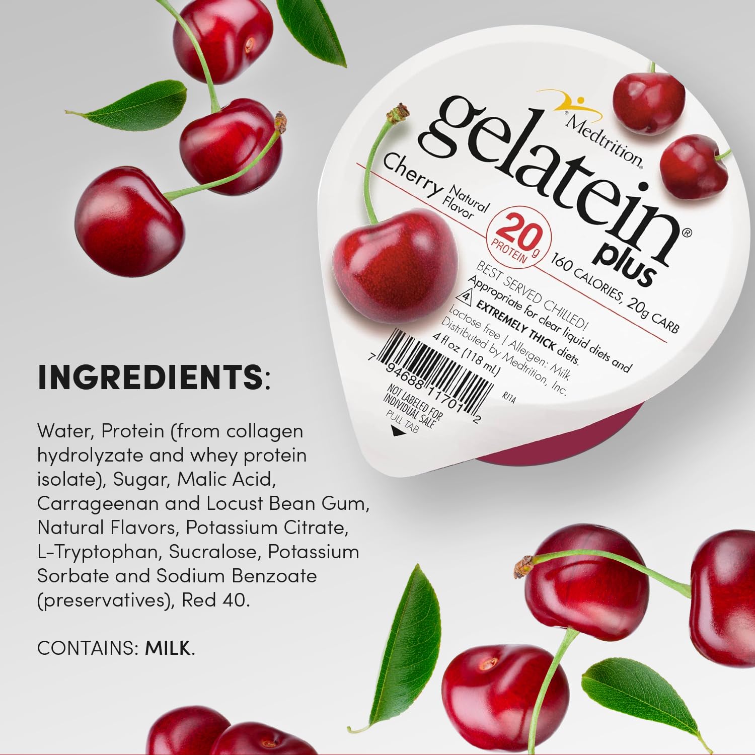 Medtrition Gelatein Plus Cherry porción servida demostrando consistencia segura