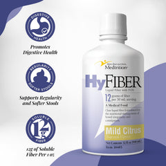 Medtrition hyfiber en vaso con agua mezcla clara y sabor suave