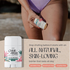 MedZone Zone Naturals stick en uso sobre el muslo que reduce rozaduras