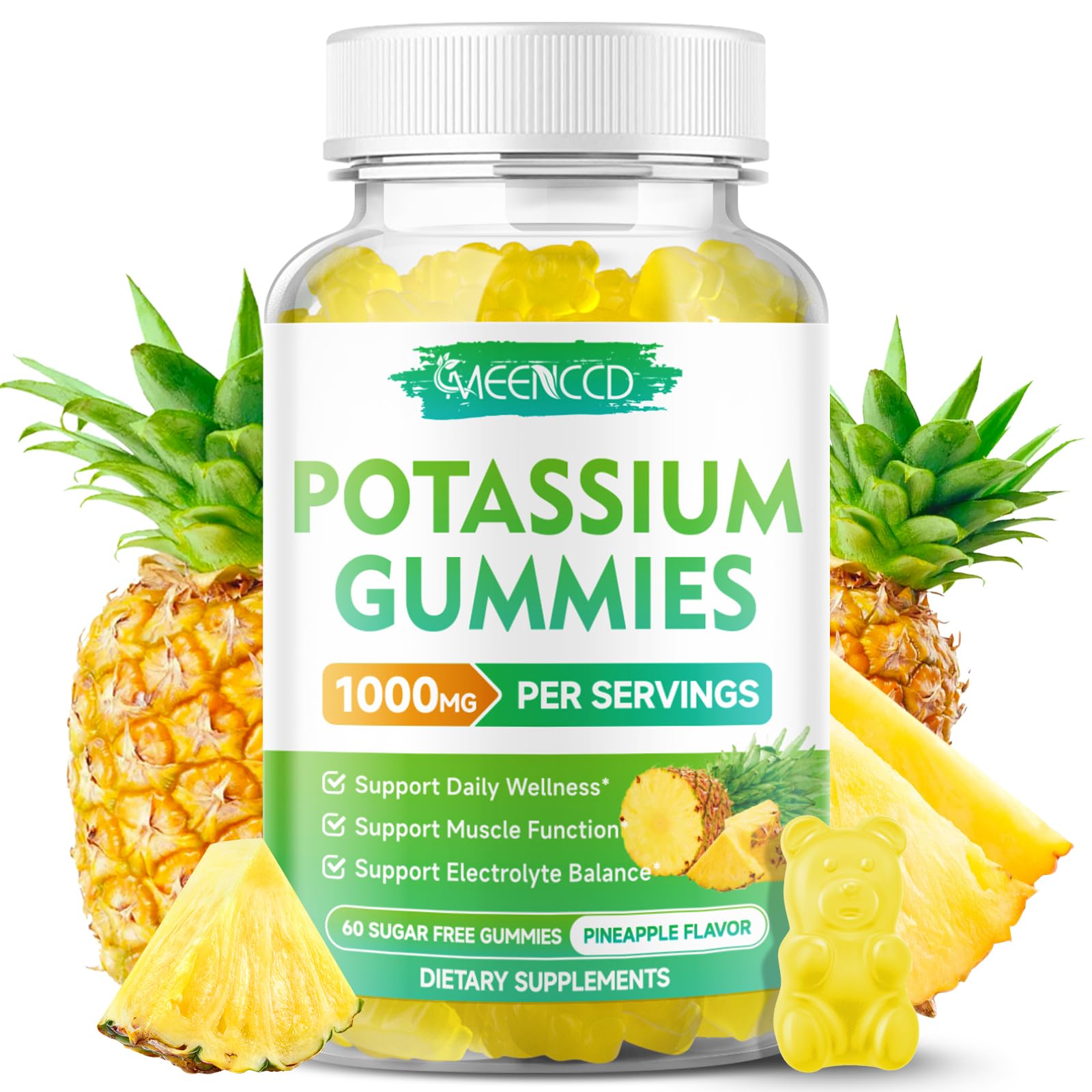 MEENCCD envase frontal de Potassium Citrate 1000mg, presentación clara y beneficio de potencia