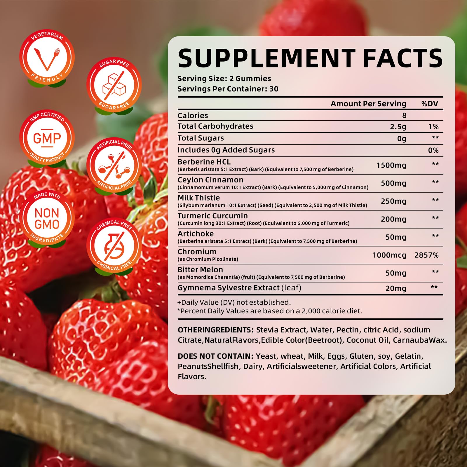 MEENCCD Berberina Gominolas con Canela: etiqueta trasera, información clara de ingredientes.