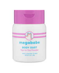 Megababe frente del envase mini que muestra portabilidad y frescura