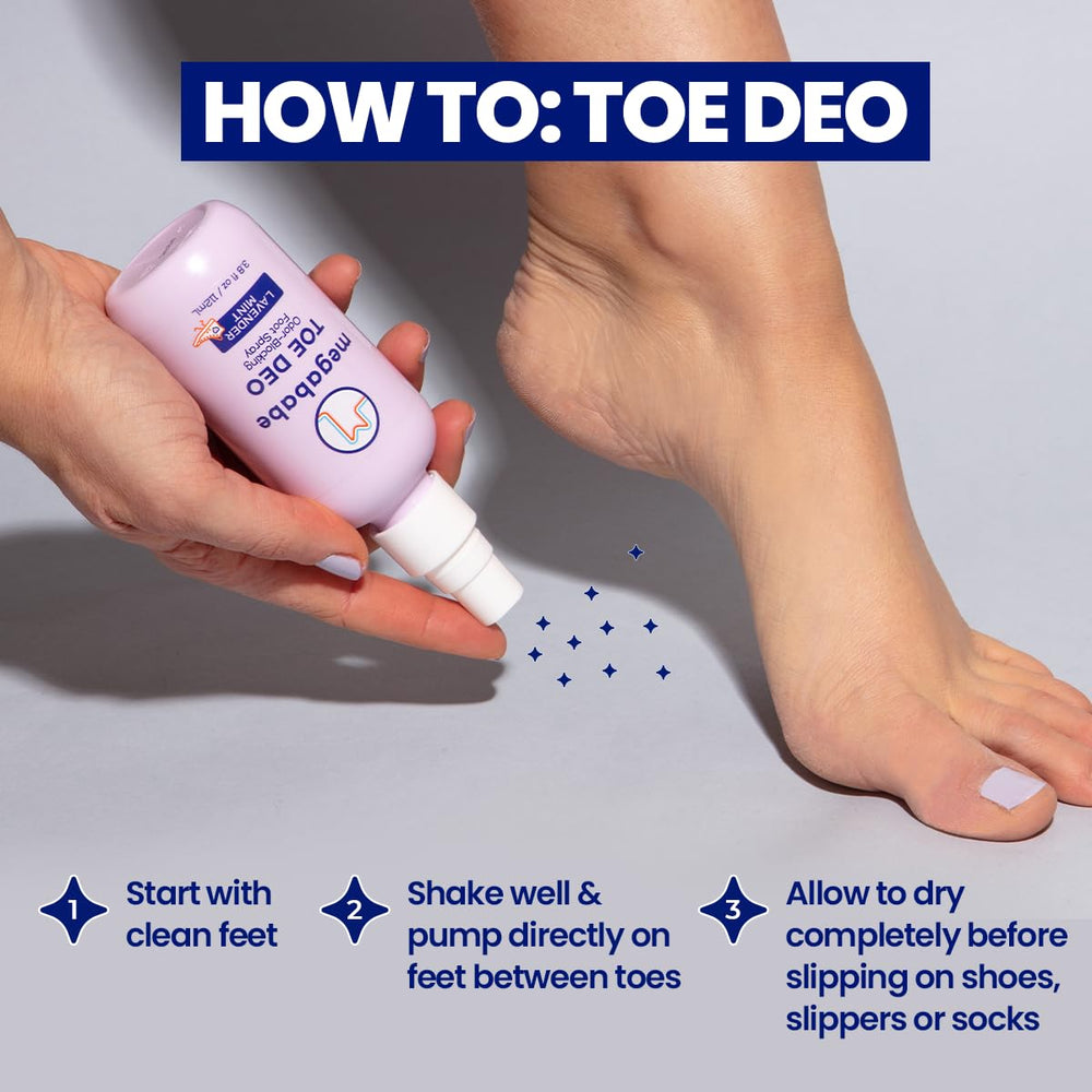 Megababe Toe Deo junto a regla para escala, tamaño portátil y práctico