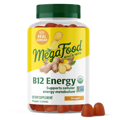 MegaFood frasco frontal del producto mostrando etiqueta orgánica y beneficios