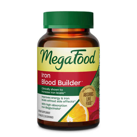 MegaFood botella frontal mostrando empaque y beneficio de suporte de energía