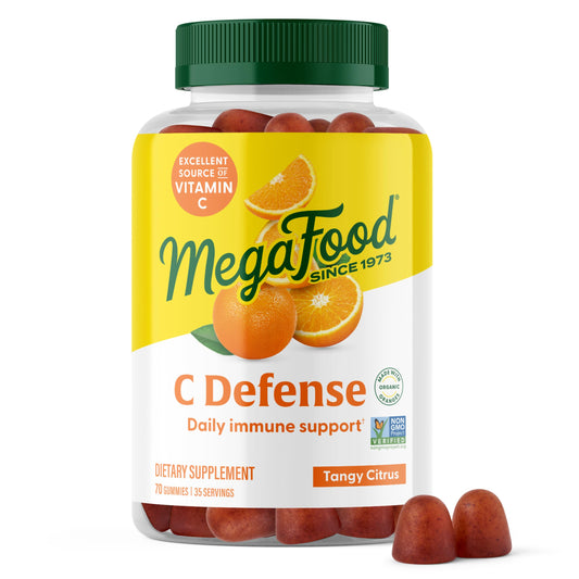 MegaFood frasco frontal del producto mostrando etiqueta clara y beneficios