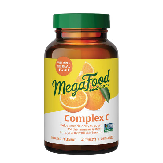 MegaFood frasco Complex C frente del empaque mostrando diseño claro y beneficios