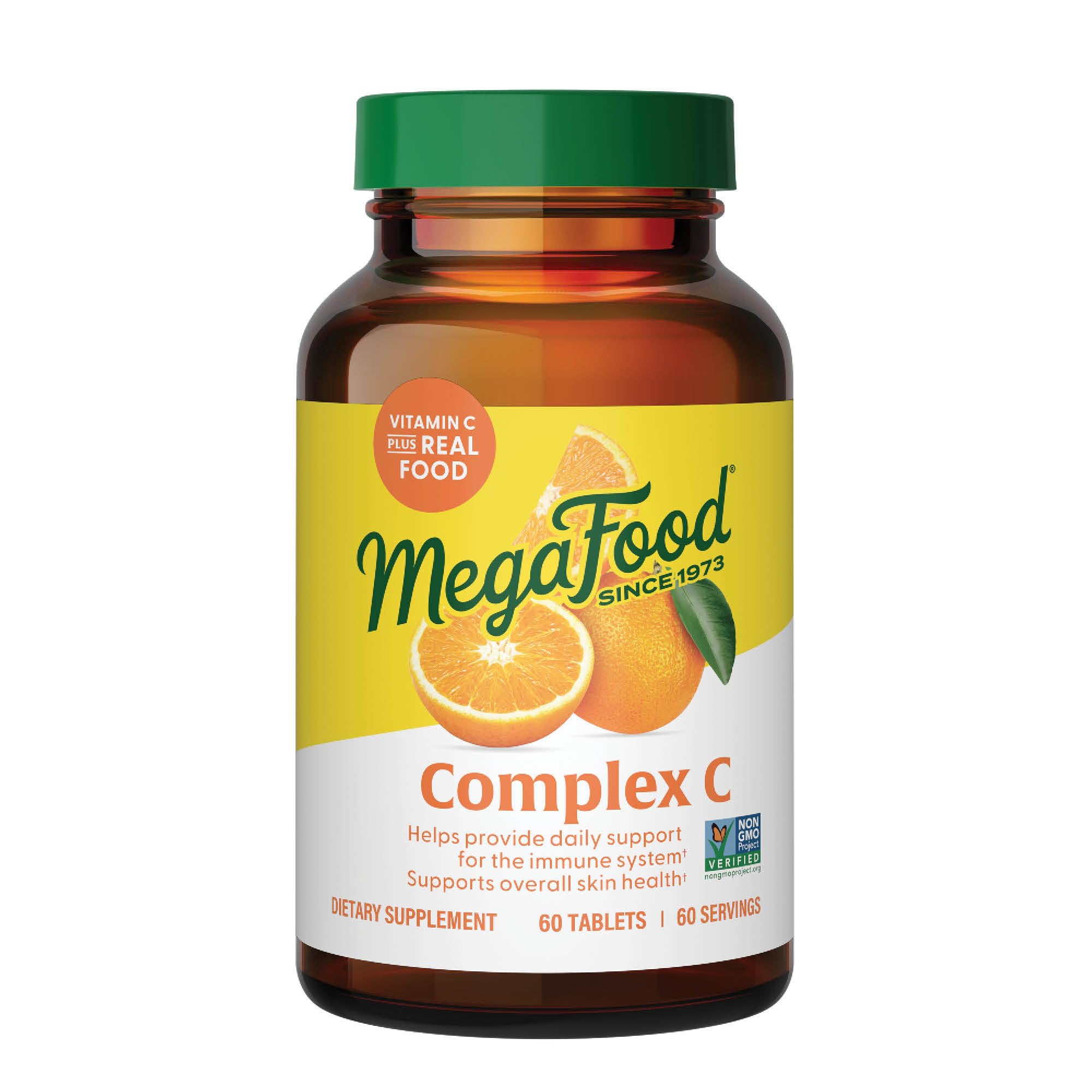 MegaFood frasco frontal mostrando las 60 tabletas y beneficio de suplemento diario