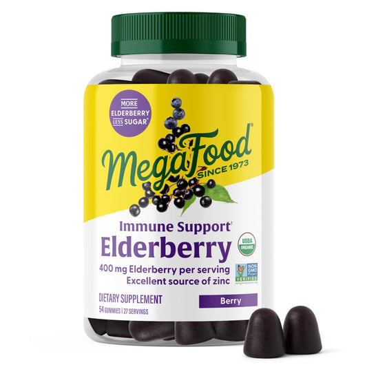 MegaFood empaque frontal mostrando gomitas orgánicas y beneficios