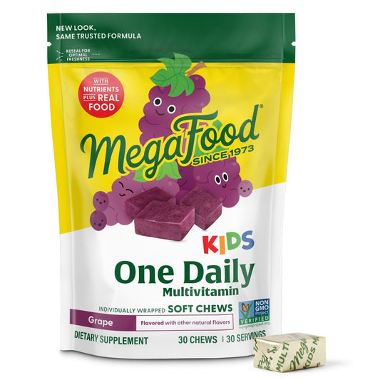MegaFood envase frontal mostrando etiqueta y beneficio de suplemento diario