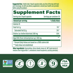 MegaFood etiqueta con información de DHA, colina y certificaciones