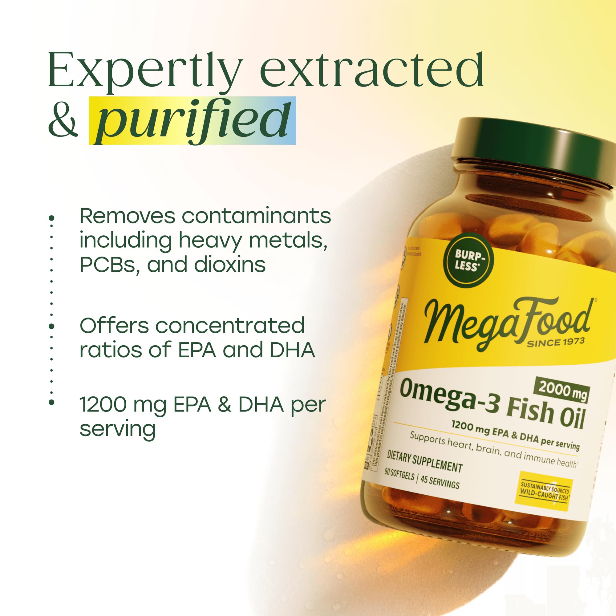 MegaFood etiqueta nutricional visible con datos de EPA y DHA