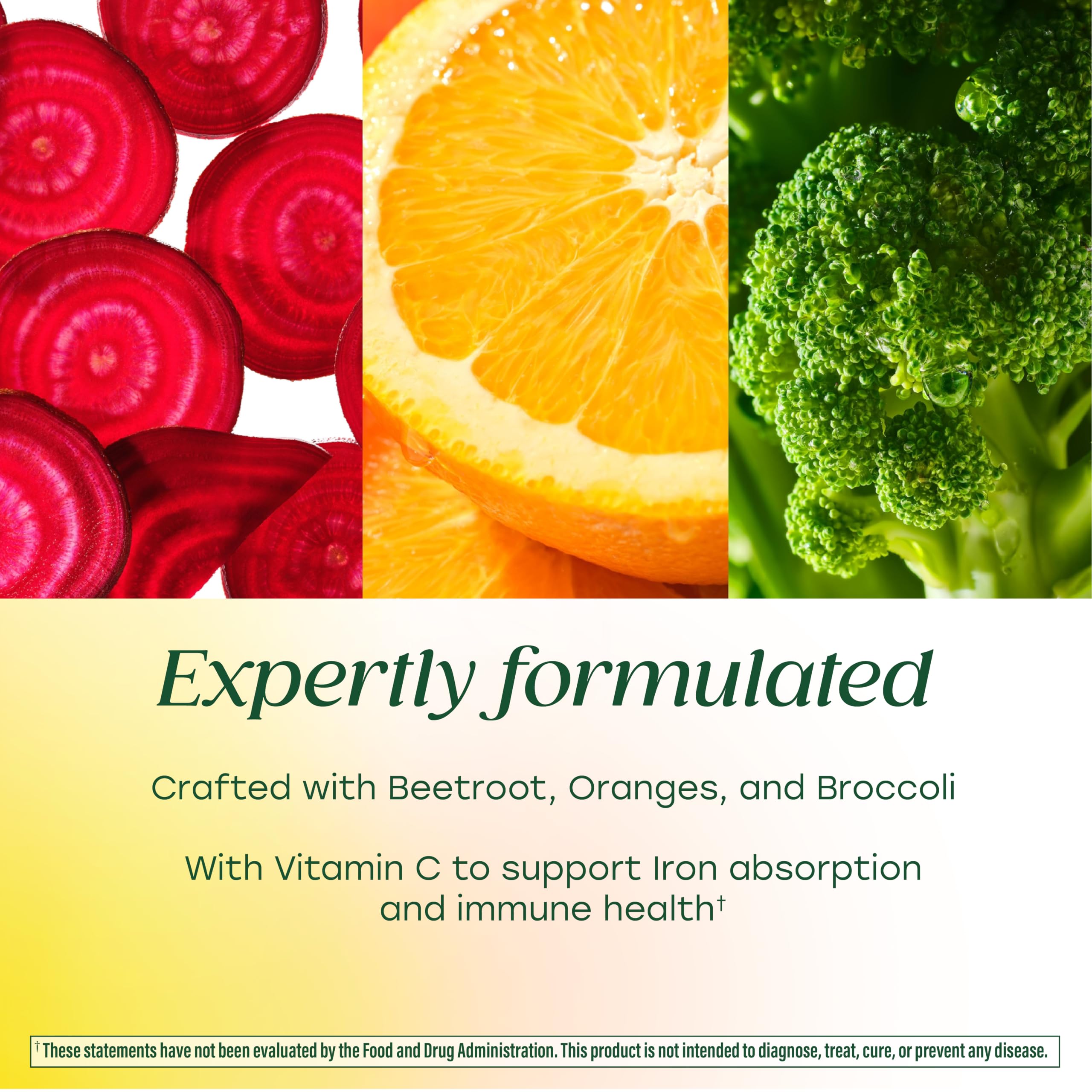 MegaFood etiqueta nutricional legible mostrando hierro elemental y vitaminas