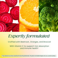 MegaFood etiqueta nutricional legible mostrando hierro elemental y vitaminas