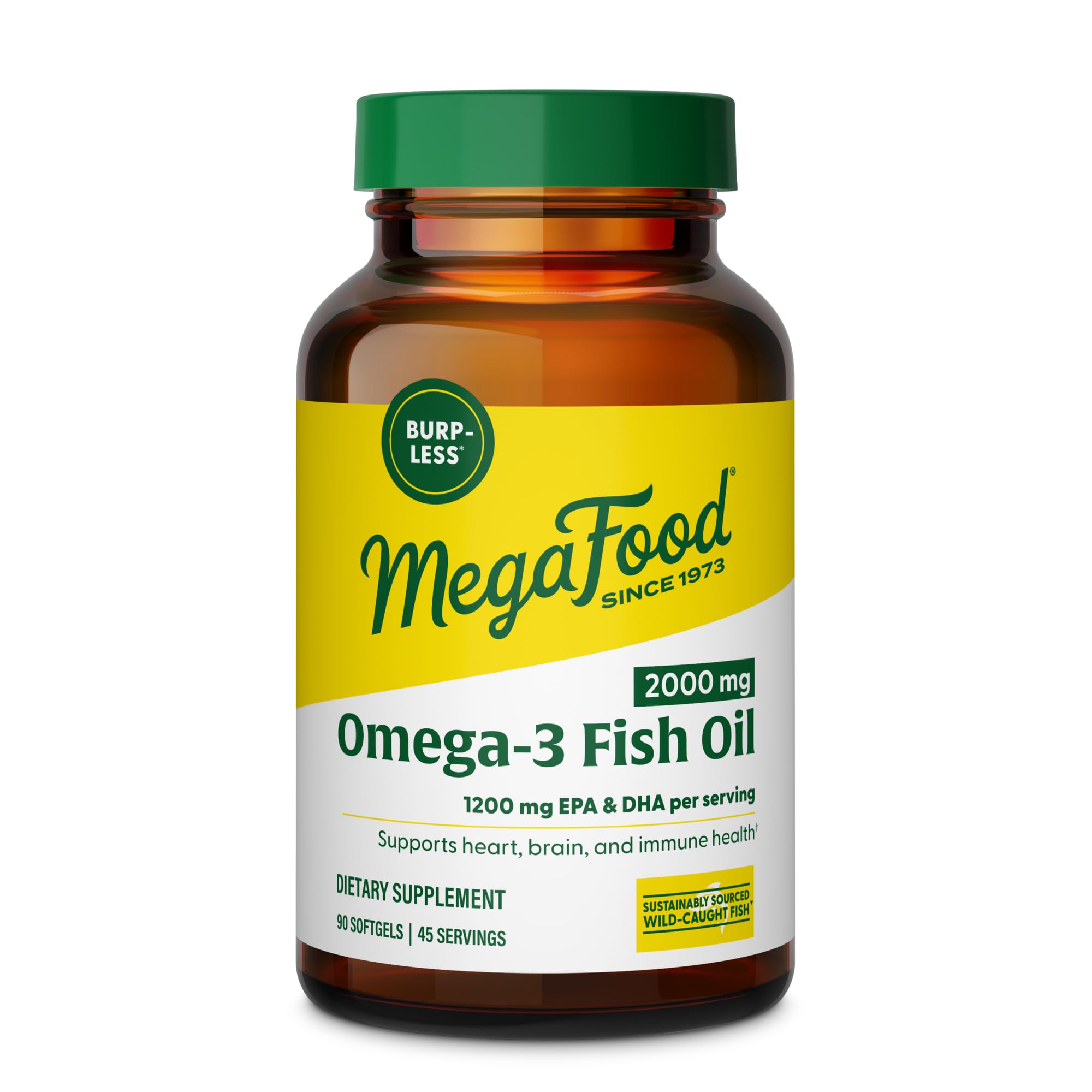 MegaFood frasco frontal mostrando 90 perlas y beneficios principales