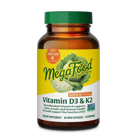 MegaFood frente del empaque mostrando dosis y 60 mini cápsulas para uso diario
