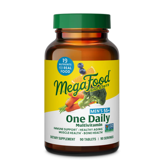 MegaFood frente del envase mostrando 90 tabletas y beneficios diarios