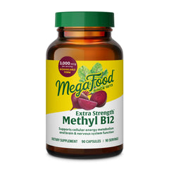 MegaFood frasco frente mostrando diseño y cantidad 90 cápsulas, fácil identificación