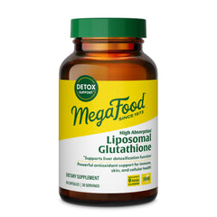 MegaFood frasco frontal mostrando etiqueta y beneficios clave