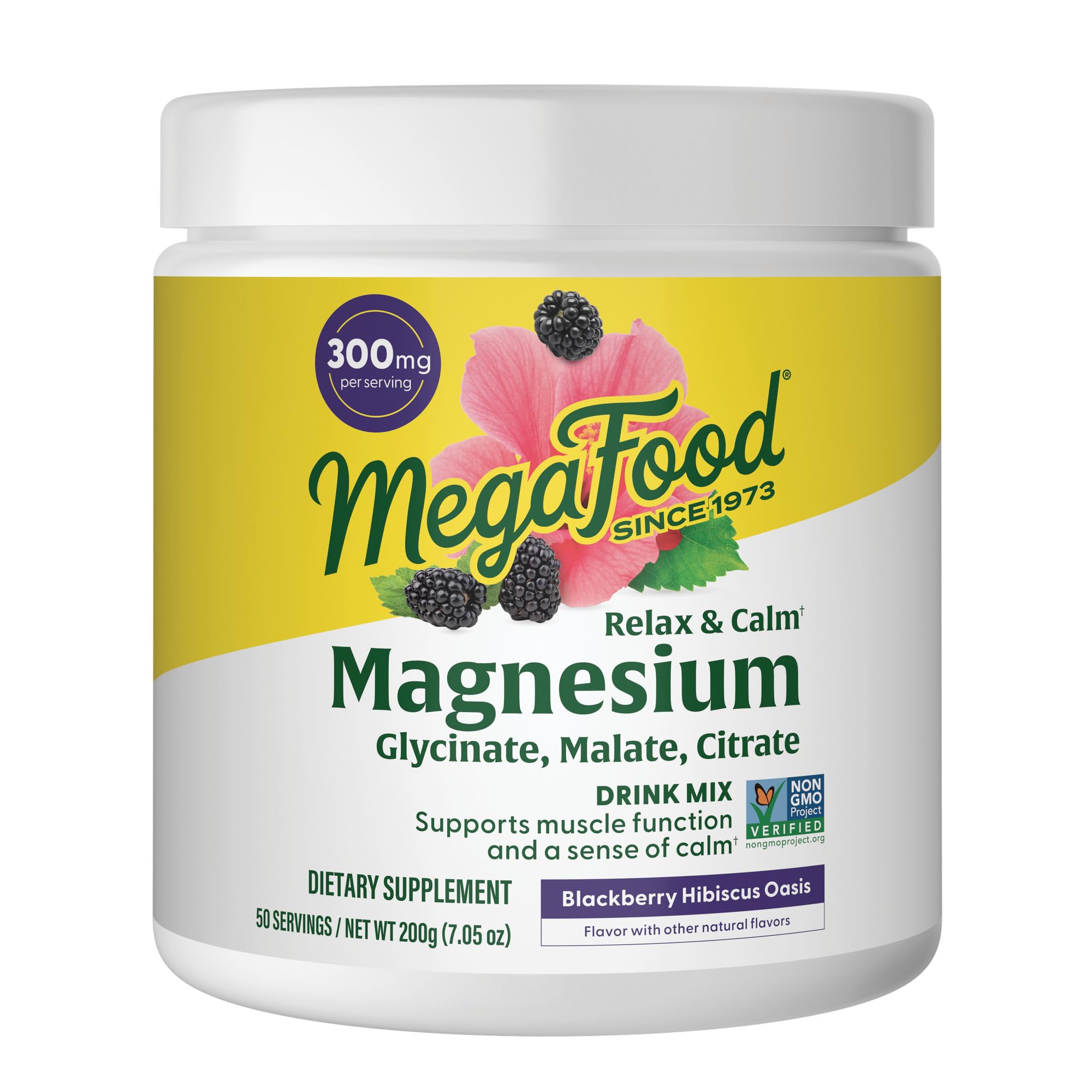 MegaFood envase frontal mostrando el diseño y sabor blackberry hibiscus y beneficios
