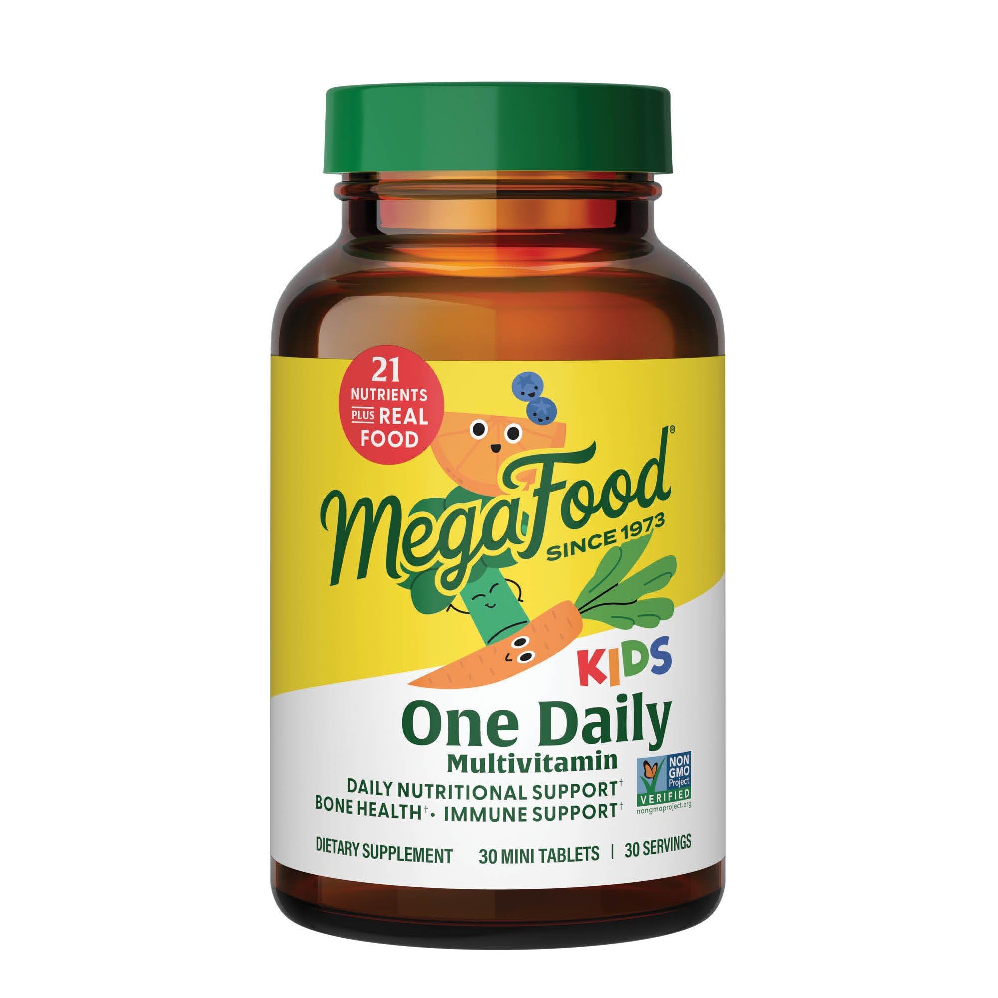 MegaFood frontal del envase mostrando el producto y beneficios