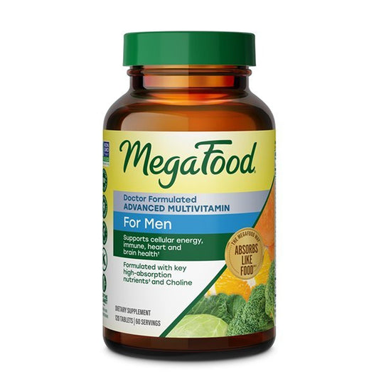 MegaFood envase frontal 120 tabletas mostrando marca y beneficio diario