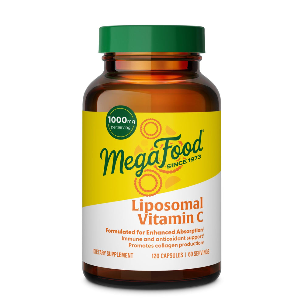 MegaFood envase frontal liposomal mostrando dosis y beneficios