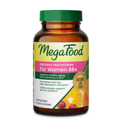 MegaFood envase frontal para mujeres 55+ mostrando beneficios diarios