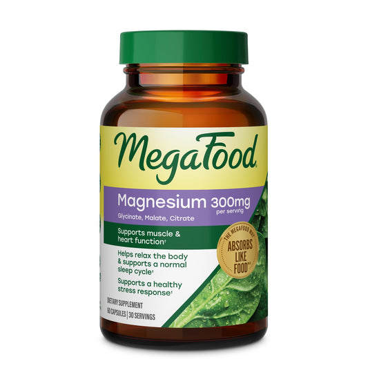 MegaFood frasco frontal mostrando el envase y beneficios visibles