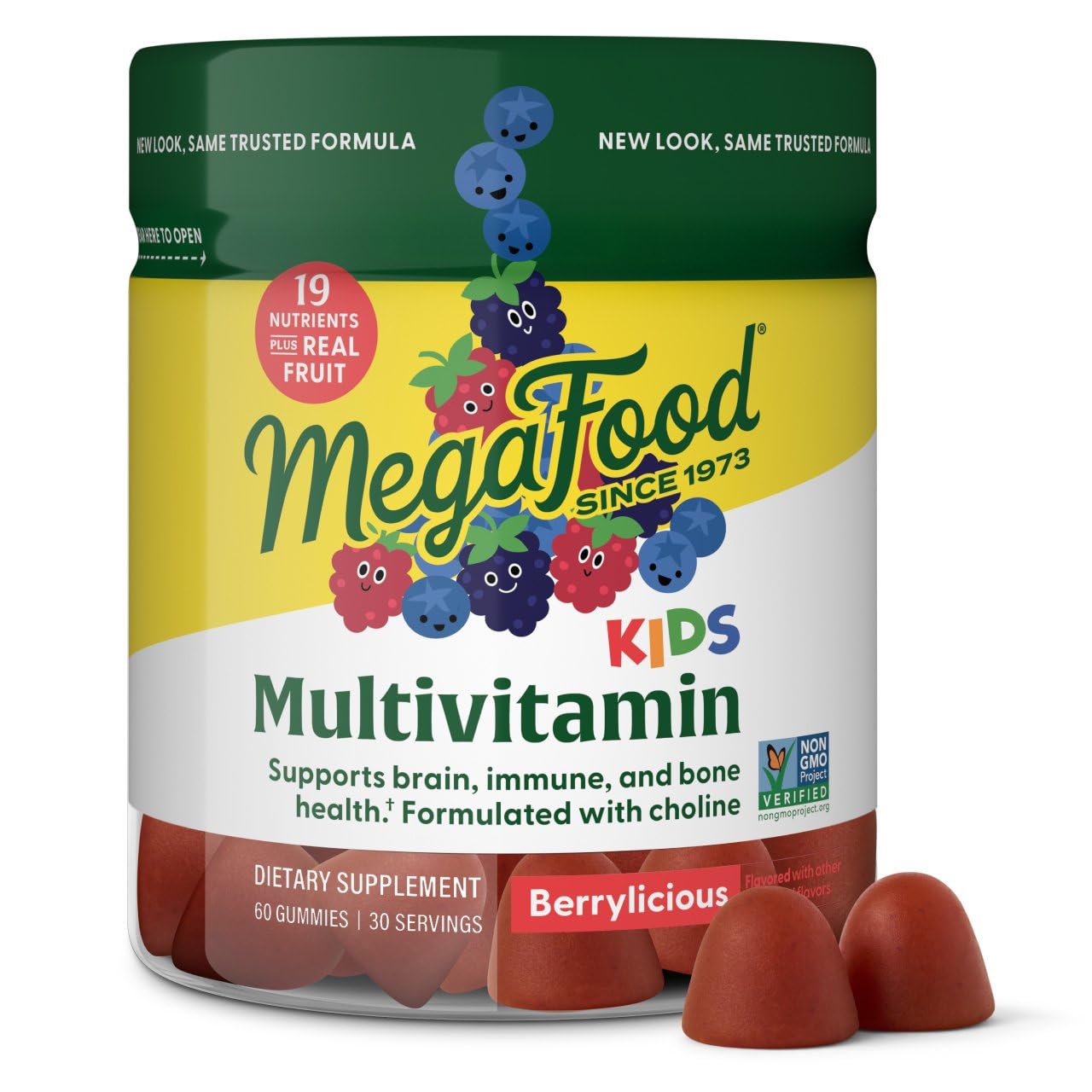 MegaFood empaque frontal mostrando 60 gomitas y beneficios claros