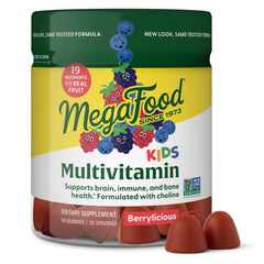 MegaFood empaque frontal mostrando 60 gomitas y beneficios claros