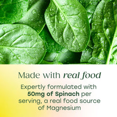 Detalle de espinaca como ingrediente real en MegaFood que apoya el origen vegetal