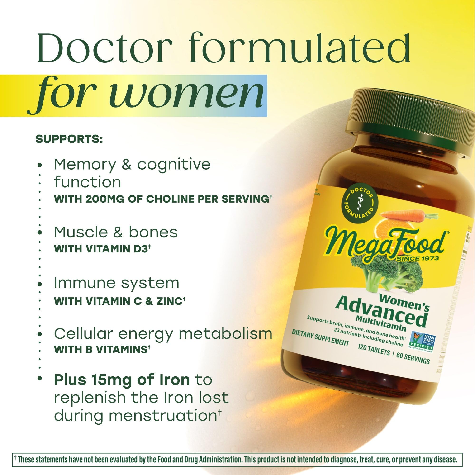 MegaFood ingredientes reales: brócoli, naranja y zanahoria como beneficio nutricional