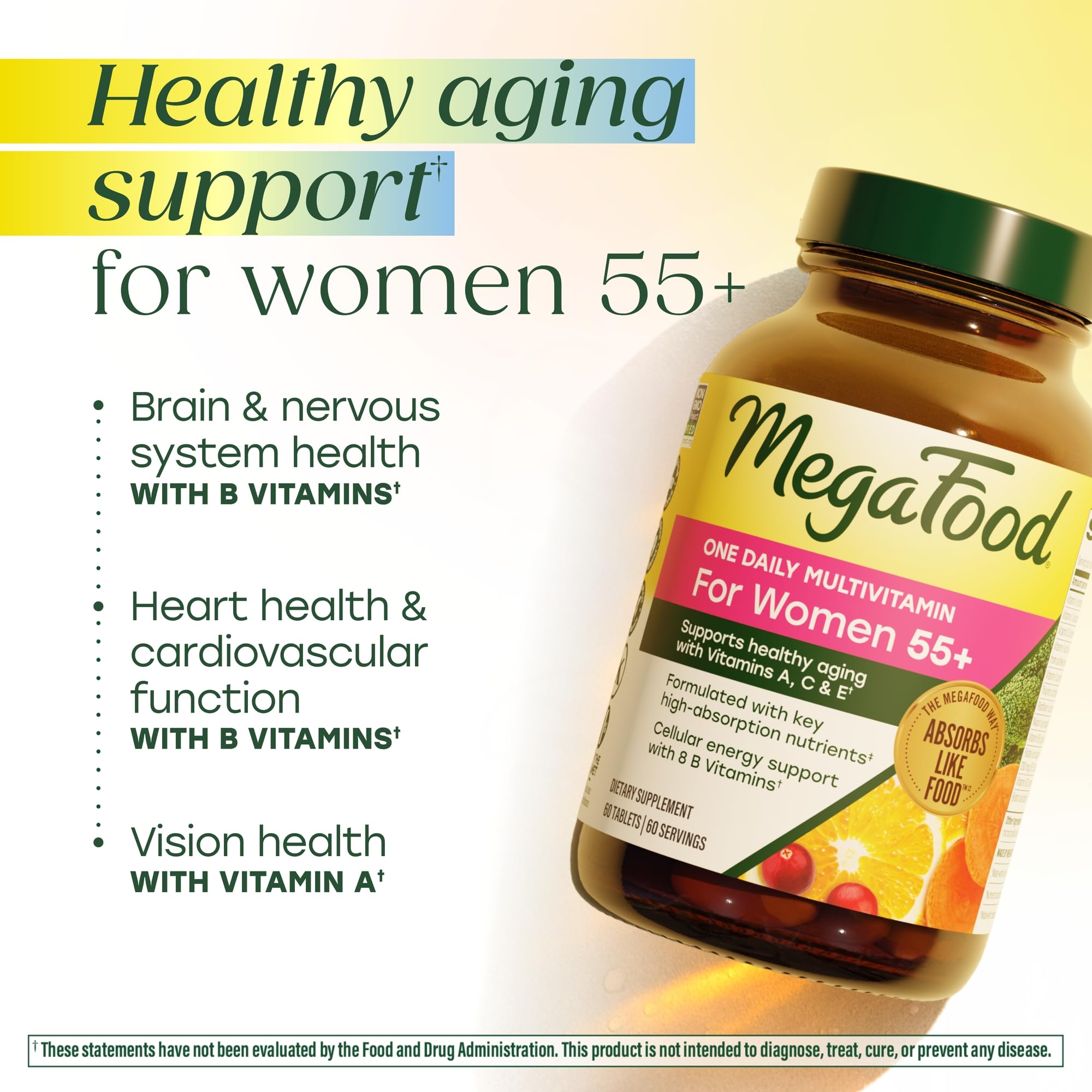 MegaFood ingredientes de comida real como arándanos y brócoli para aporte natural